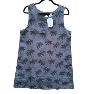 NWT New Hualani Womens XL Gray Black Palm Tree Sleeveless Sheath Mini Dress